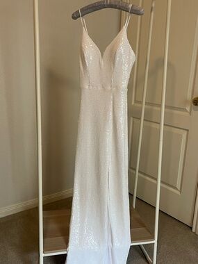 b smart white sequin dress B. Smart | Dresses | B Smart Womens Iridescent Sequin White High Slit Prom  Formal Gown Size 78